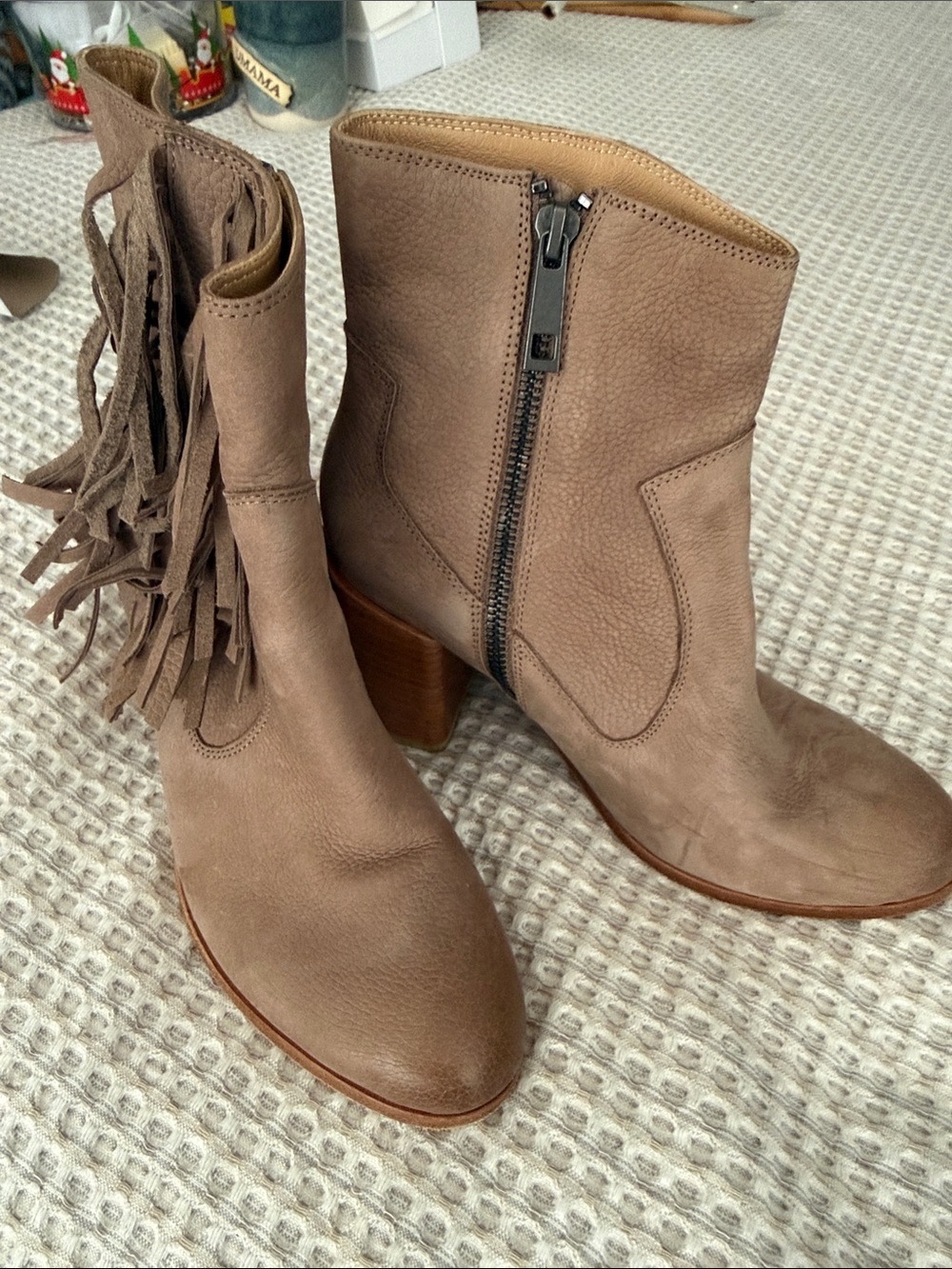 Liebeskind Taupe Fringe Leather Ankle Boots in size 37/7
